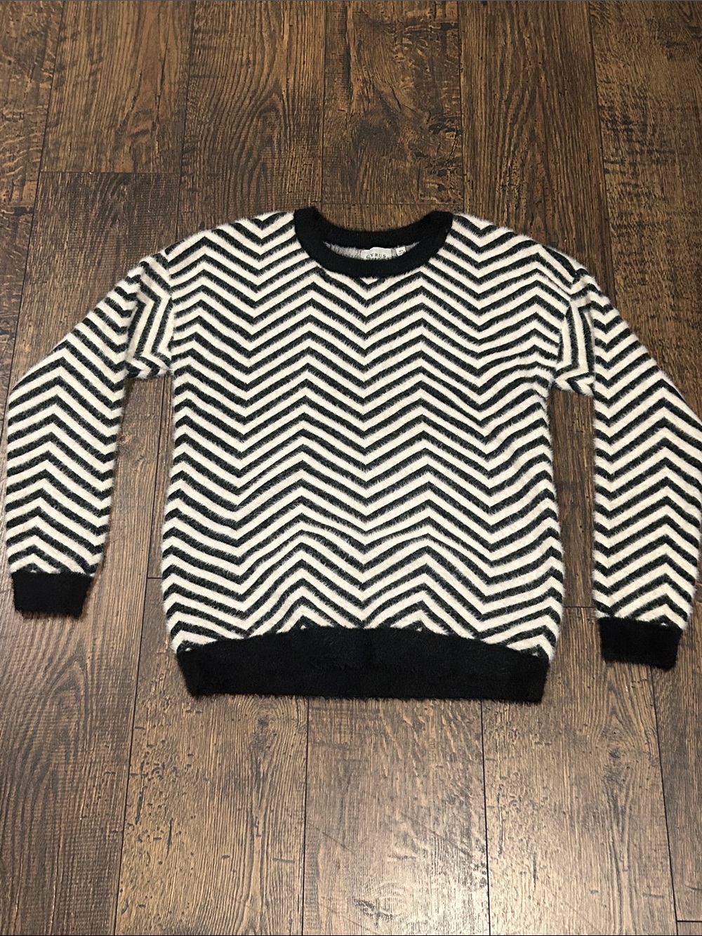Cyrus Black & White Fuzzy Chevron Sweater